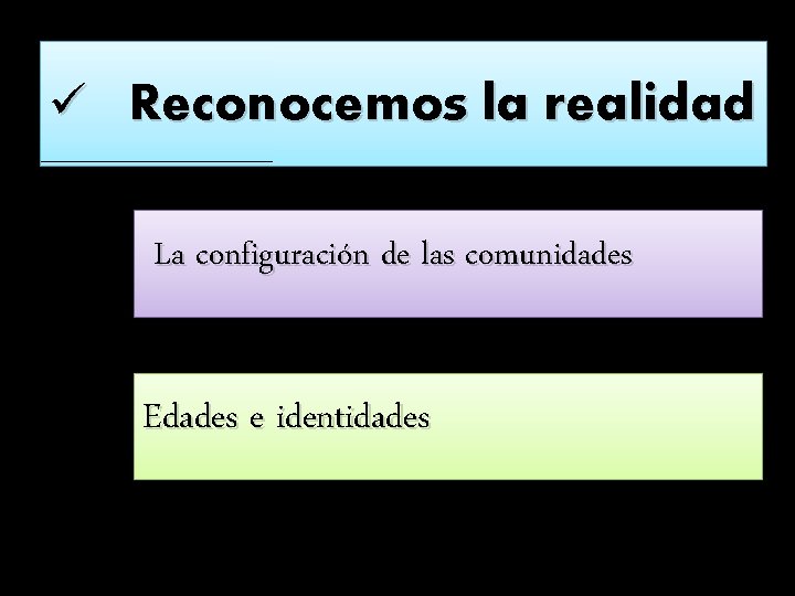 ü Reconocemos la realidad La configuración de las comunidades Edades e identidades 