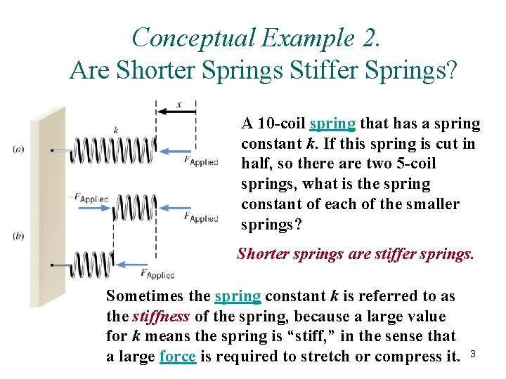 Conceptual Example 2. Are Shorter Springs Stiffer Springs? A 10 -coil spring that has