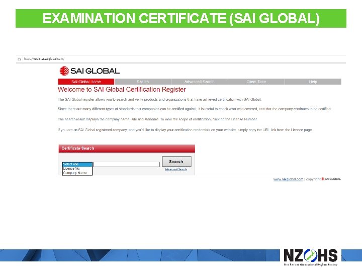 EXAMINATION CERTIFICATE (SAI GLOBAL) 