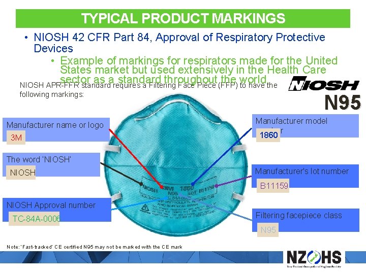 TYPICAL PRODUCT MARKINGS • NIOSH 42 CFR Part 84, Approval of Respiratory Protective Devices