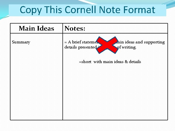 Copy This Cornell Note Format Main Ideas Notes