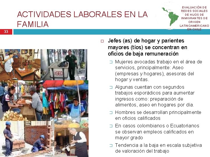 ACTIVIDADES LABORALES EN LA FAMILIA 33 EVALUACIÓN DE REDES SOCIALES DE HIJOS DE INMIGRANTES