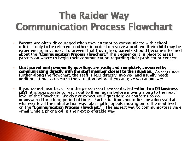 The Raider Way Communication Process Flowchart • • • Parents are often discouraged when