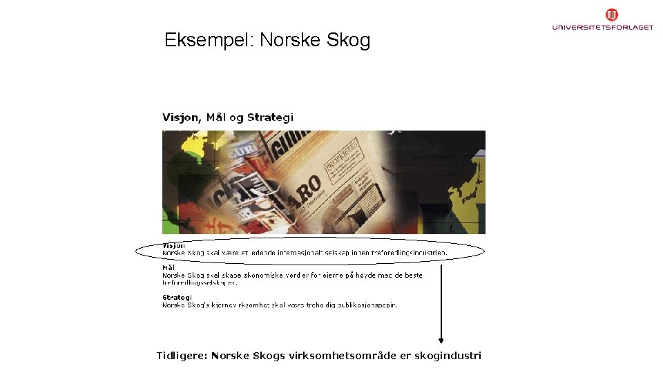 Eksempel: Norske Skog Tidligere: Norske Skogs virksomhetsområde er skogindustri 