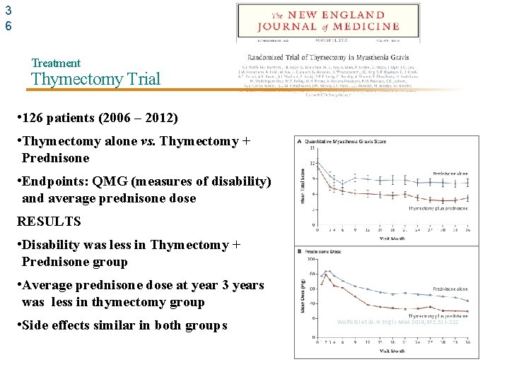3 6 Treatment Thymectomy Trial • 126 patients (2006 – 2012) • Thymectomy alone
