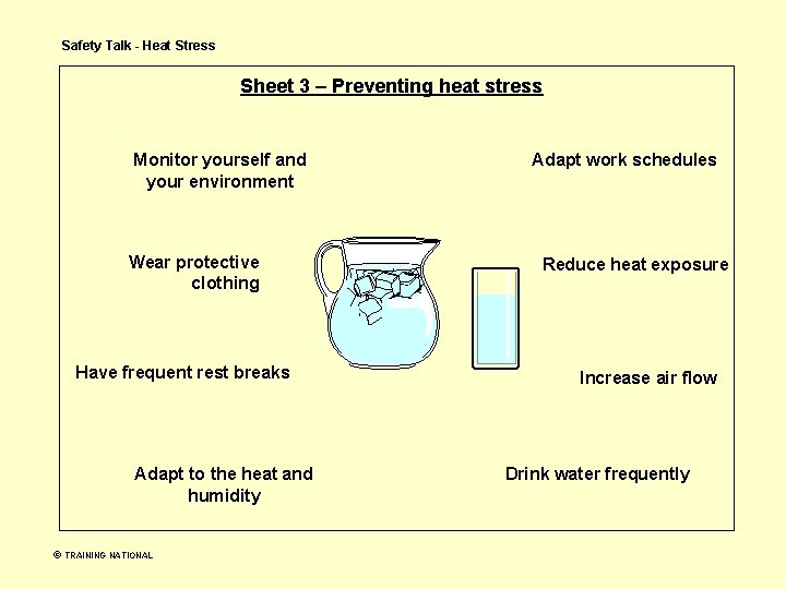 Safety Talk - Heat Stress Sheet 3 – Preventing heat stress Monitor yourself and Safety Talk - Heat Stress Sheet 3 – Preventing heat stress Monitor yourself and