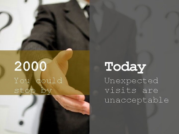 2000 Today You could stop by Unexpected visits are unacceptable 2000 Today You could stop by Unexpected visits are unacceptable