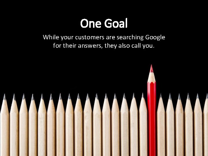 One Goal While your customers are searching Google for their answers, they also call One Goal While your customers are searching Google for their answers, they also call