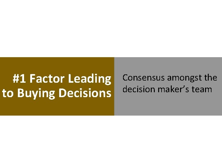 #1 Factor Leading to Buying Decisions Consensus amongst the decision maker’s team #1 Factor Leading to Buying Decisions Consensus amongst the decision maker’s team