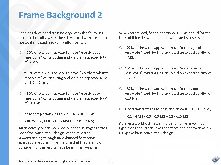 Frame Background 2 Loch has developed Ness acreage with the following statistical results, when
