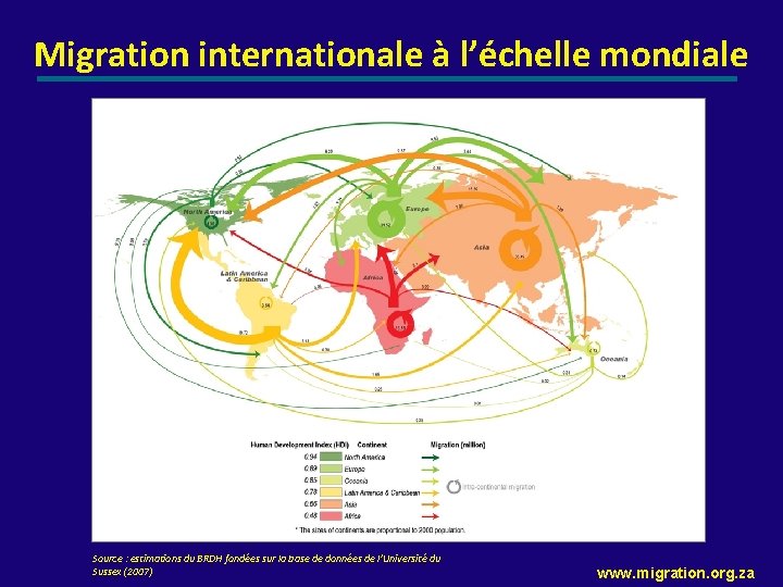 Migration internationale à l’échelle mondiale Source : estimations du BRDH fondées sur la base