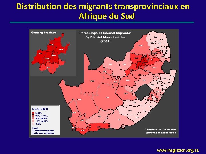 Distribution des migrants transprovinciaux en Afrique du Sud www. migration. org. za 