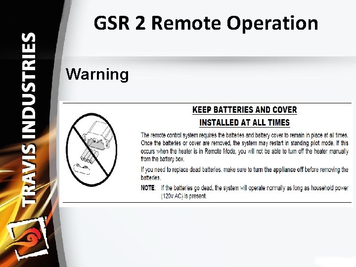 GSR 2 Remote Operation Warning 
