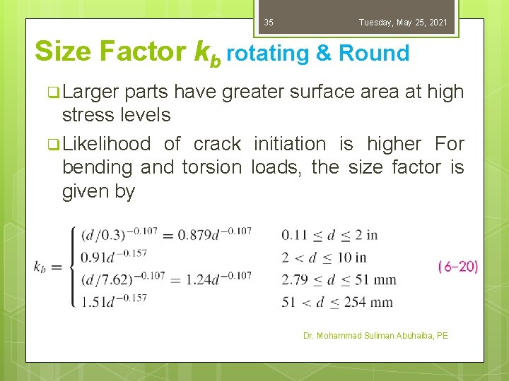 35 Tuesday, May 25, 2021 Size Factor kb rotating & Round q Larger parts