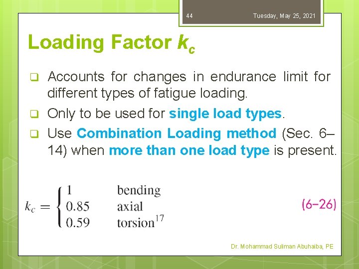 44 Tuesday, May 25, 2021 Loading Factor kc q q q Accounts for changes
