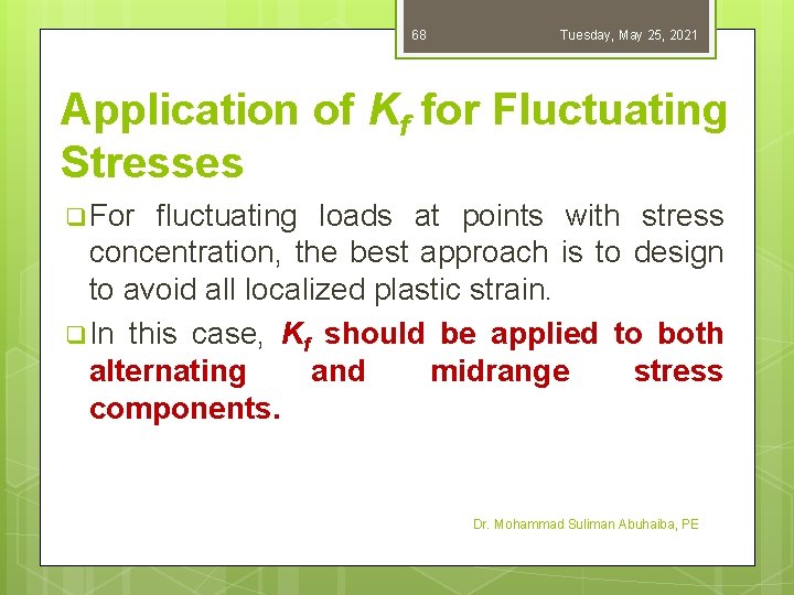 68 Tuesday, May 25, 2021 Application of Kf for Fluctuating Stresses q For fluctuating