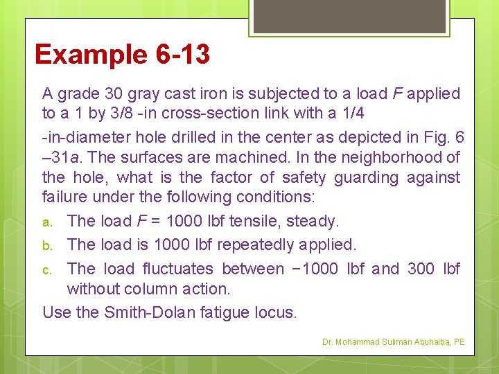 Example 6 -13 A grade 30 gray cast iron is subjected to a load