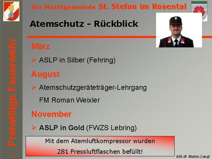 der Marktgemeinde St. Stefan im Rosental Freiwillige Feuerwehr Atemschutz - Rückblick 15 März Ø