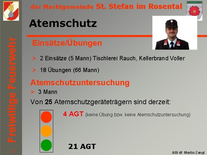 der Marktgemeinde St. Stefan im Rosental Freiwillige Feuerwehr Atemschutz 16 Einsätze/Übungen Ø 2 Einsätze
