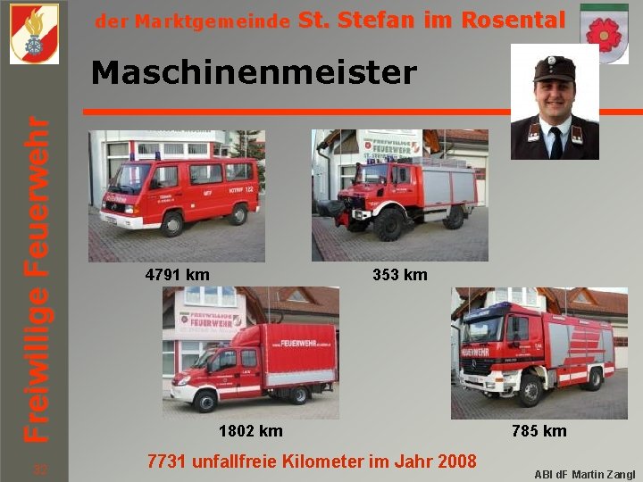 der Marktgemeinde St. Stefan im Rosental Freiwillige Feuerwehr Maschinenmeister 32 4791 km 353 km