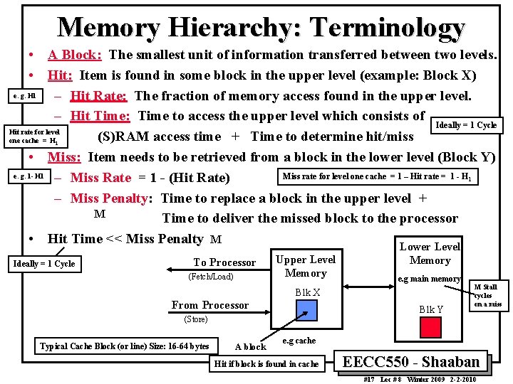 Memory Hierarchy: Terminology • A Block: The smallest unit of information transferred between two Memory Hierarchy: Terminology • A Block: The smallest unit of information transferred between two