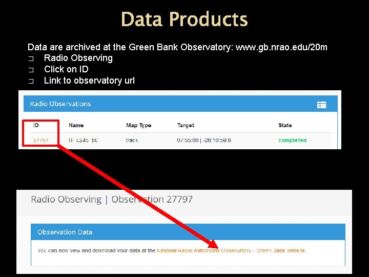 Data Products Data are archived at the Green Bank Observatory: www. gb. nrao. edu/20