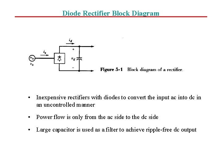 Diode Rectifier Block Diagram • Inexpensive rectifiers with diodes to convert the input ac