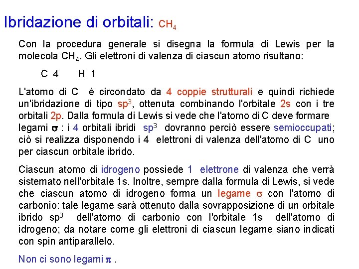 Ibridazione di orbitali: CH 4 Con la procedura generale si disegna la formula di