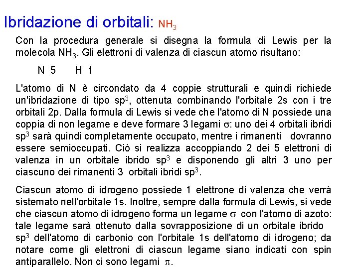 Ibridazione di orbitali: NH 3 Con la procedura generale si disegna la formula di