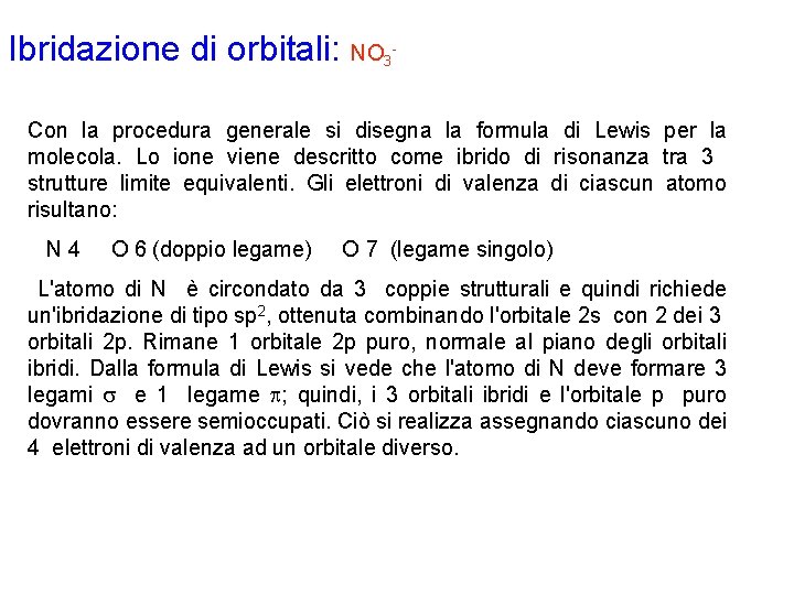 Ibridazione di orbitali: NO 3 Con la procedura generale si disegna la formula di