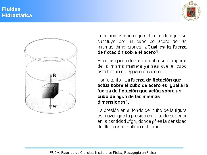 Fluidos Hidrostática Imaginemos ahora que el cubo de agua se sustituye por un cubo