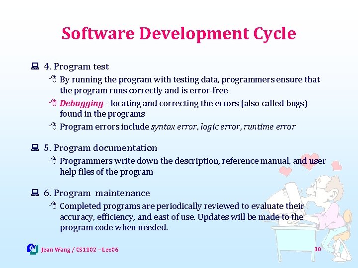 Software Development Cycle : 4. Program test 8 By running the program with testing
