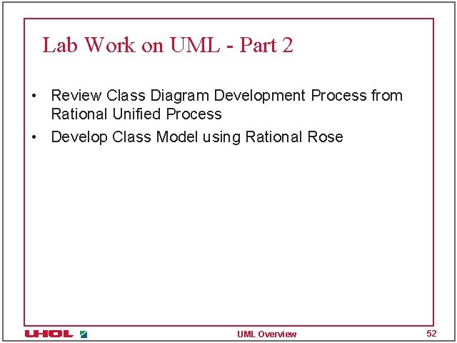 Lab Work on UML - Part 2 • Review Class Diagram Development Process from