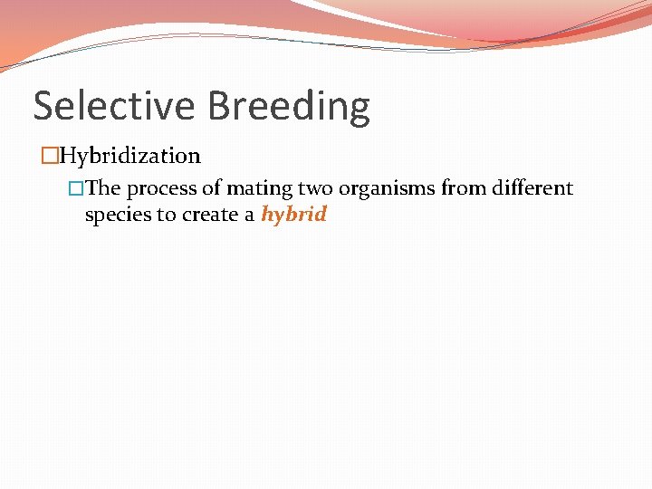 Selective Breeding �Hybridization �The process of mating two organisms from different species to create