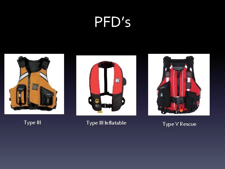 PFD’s Type III Inflatable Type V Rescue PFD’s Type III Inflatable Type V Rescue