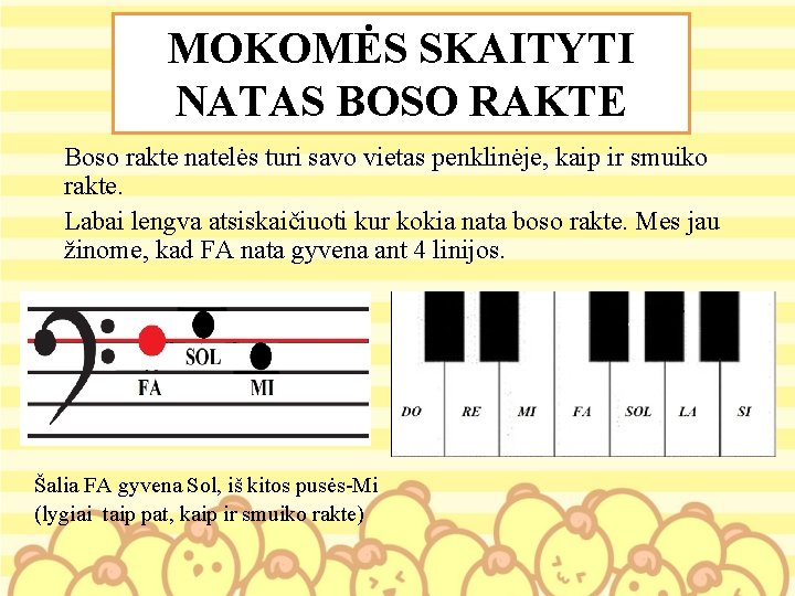 MOKOMĖS SKAITYTI NATAS BOSO RAKTE Boso rakte natelės turi savo vietas penklinėje, kaip ir