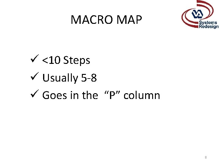 MACRO MAP ü <10 Steps ü Usually 5 -8 ü Goes in the “P”