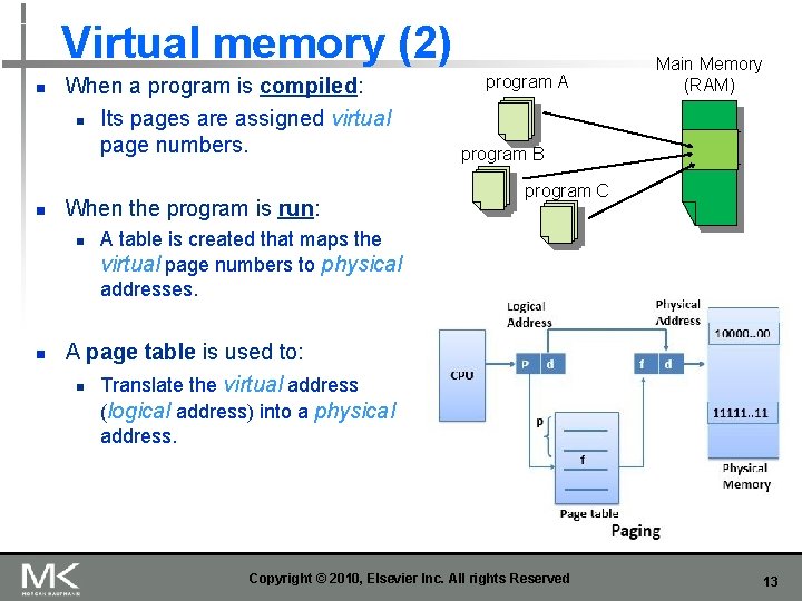 Virtual memory (2) n n When a program is compiled: n Its pages are