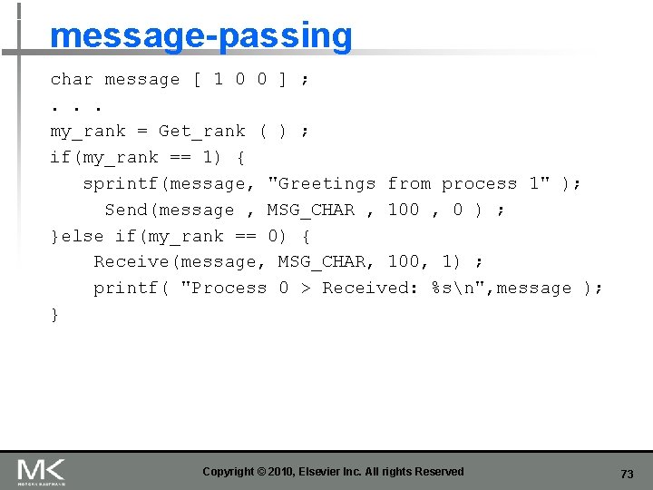 message-passing char message [ 1 0 0 ] ; . . . my_rank =