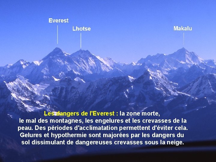 Les dangers de l'Everest : la zone morte, le mal des montagnes, les engelures Les dangers de l'Everest : la zone morte, le mal des montagnes, les engelures