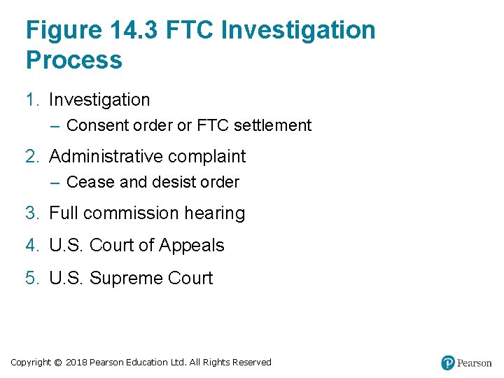 Figure 14. 3 FTC Investigation Process 1. Investigation – Consent order or FTC settlement