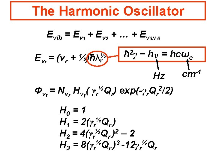 The Harmonic Oscillator Evib = Ev 1 + Ev 2 + … + Ev