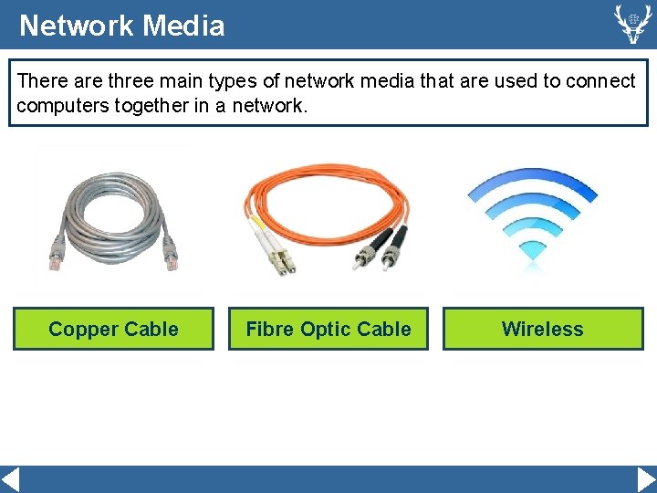 Network Media There are three main types of network media that are used to