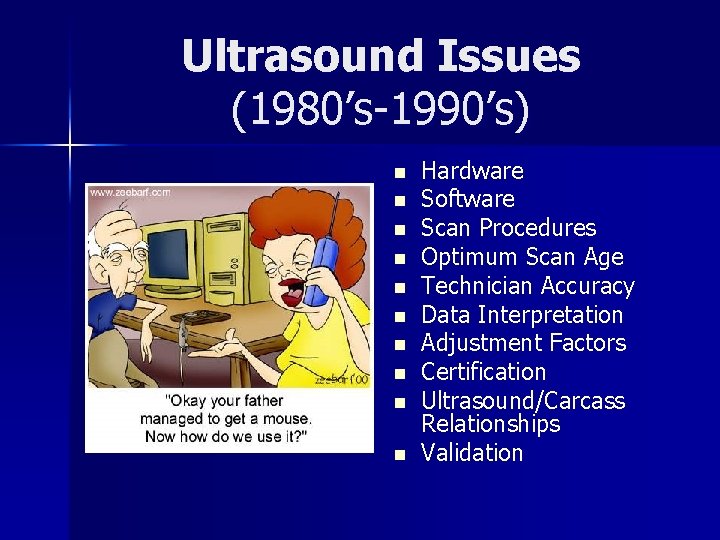 Ultrasound Issues (1980’s-1990’s) n n n n n Hardware Software Scan Procedures Optimum Scan