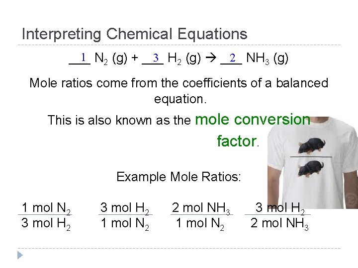 Interpreting Chemical Equations 1 N 2 (g) + ___ 3 H 2 (g) ___