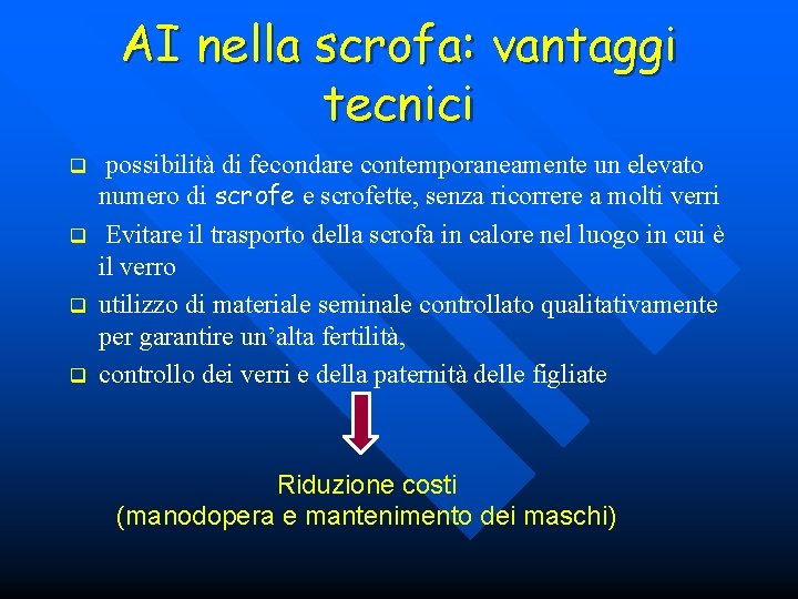 AI nella scrofa: vantaggi tecnici q q possibilità di fecondare contemporaneamente un elevato numero