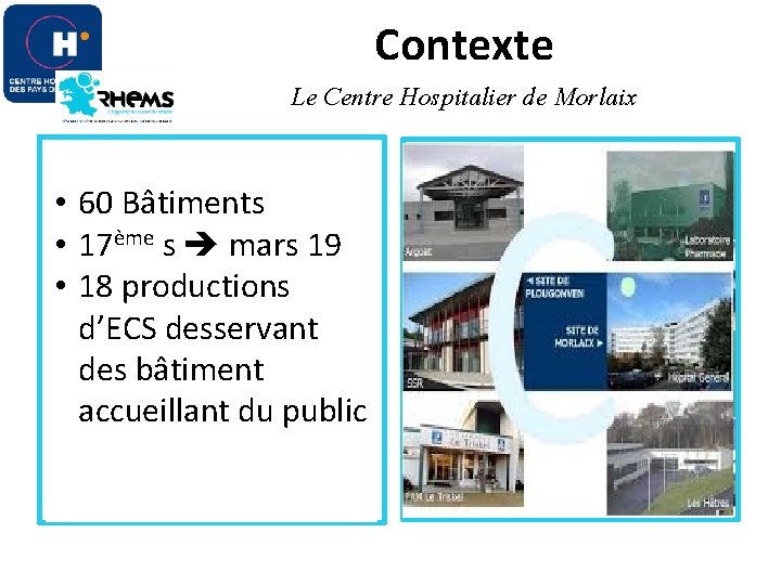 Contexte Le Centre Hospitalier de Morlaix • Capacités 936 Lits 240 Places • Dont