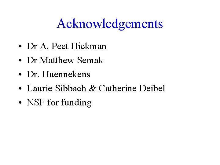 Acknowledgements • • • Dr A. Peet Hickman Dr Matthew Semak Dr. Huennekens Laurie Acknowledgements • • • Dr A. Peet Hickman Dr Matthew Semak Dr. Huennekens Laurie
