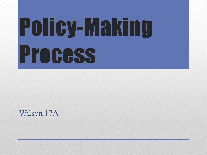 Policy-Making Process Wilson 17 A 