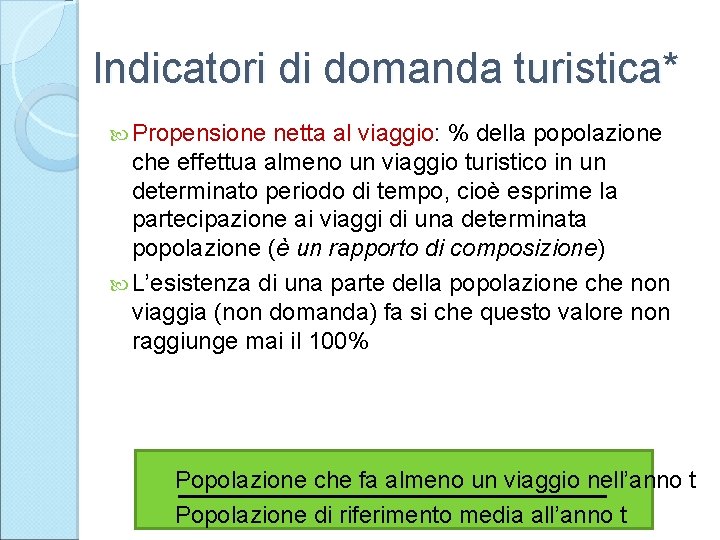 Indicatori di domanda turistica* Propensione netta al viaggio: % della popolazione che effettua almeno